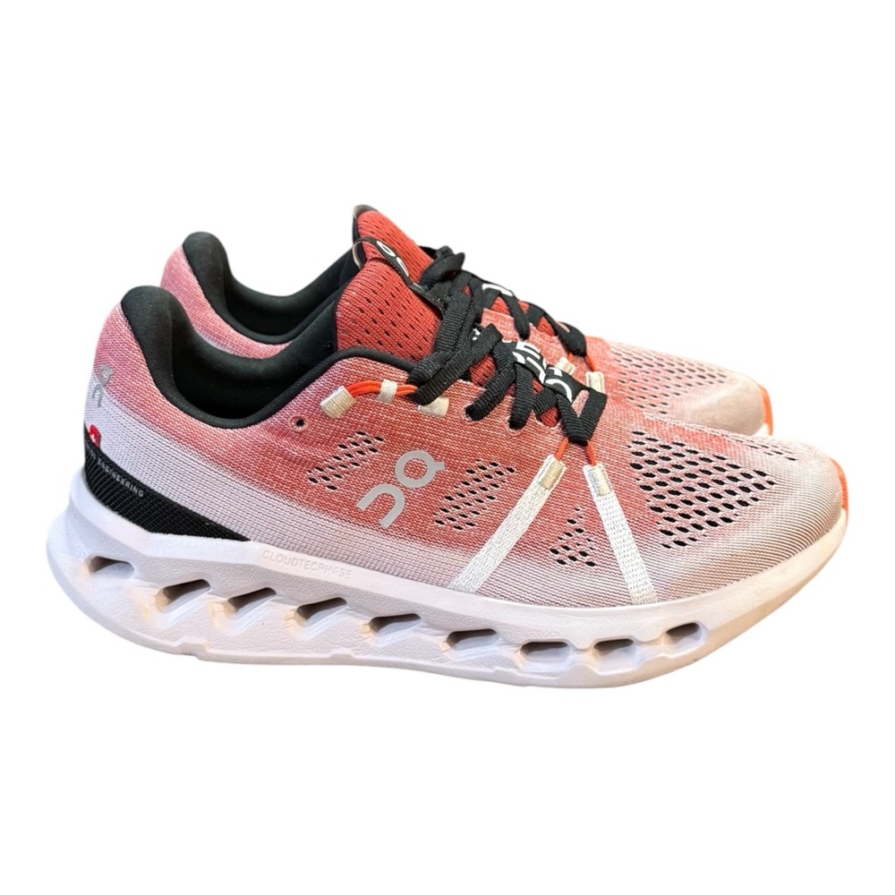 On Running Women's Coral Pink and White Cloud Running Shoes